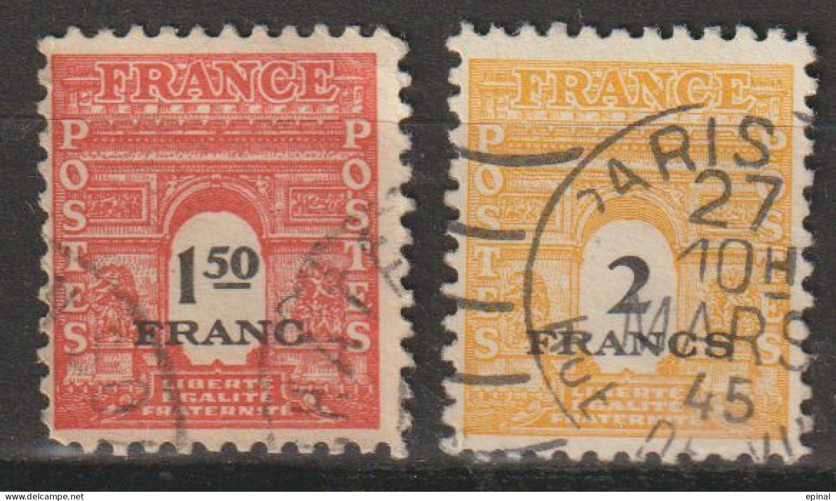 FRANCE : N° 708 Et 709 Oblitérés (Type Arc De Triomphe) - PRIX FIXE - - 1944-45 Arc De Triomphe
