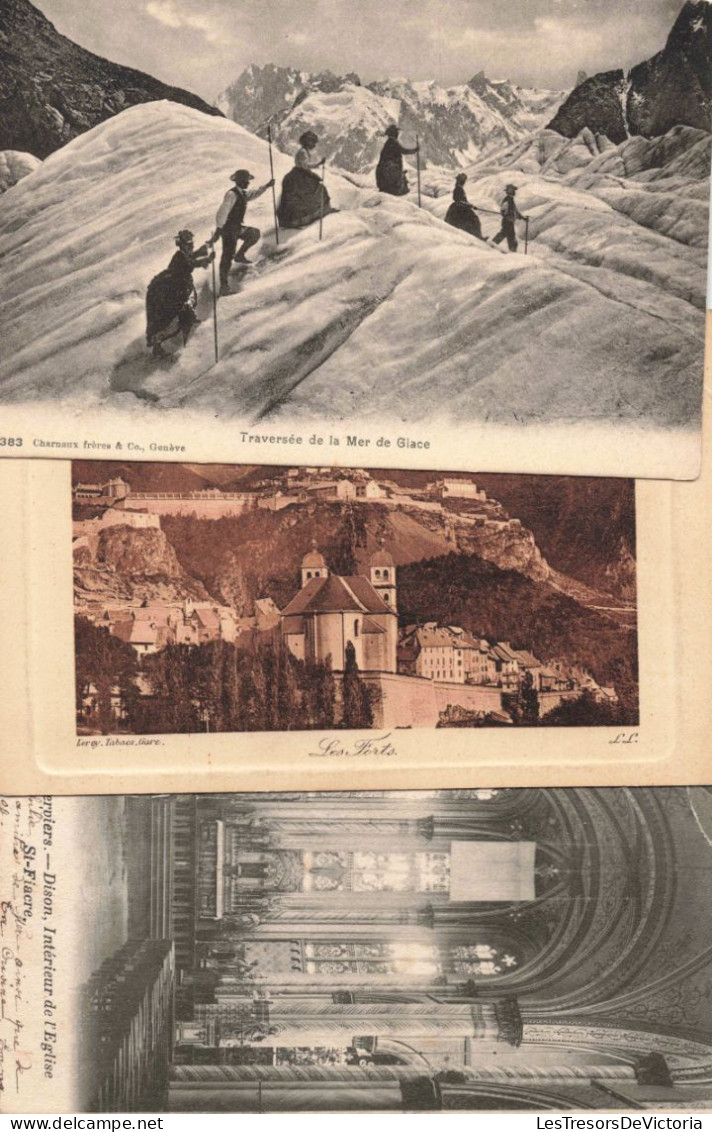 LOTS DE 3 CARTES POSTALES ANCIENNES  - Traversée De La Mer De Glace - Les Forts - Intérieur De L'église St Fiacre - 5 - 99 Postcards