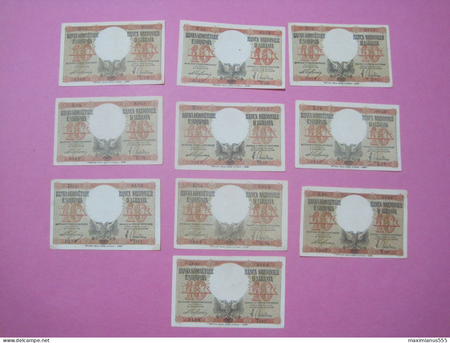 Albania Lot 10 X 10 Lek Banknotes ND 1939 (2a) Better Quality - Albanie