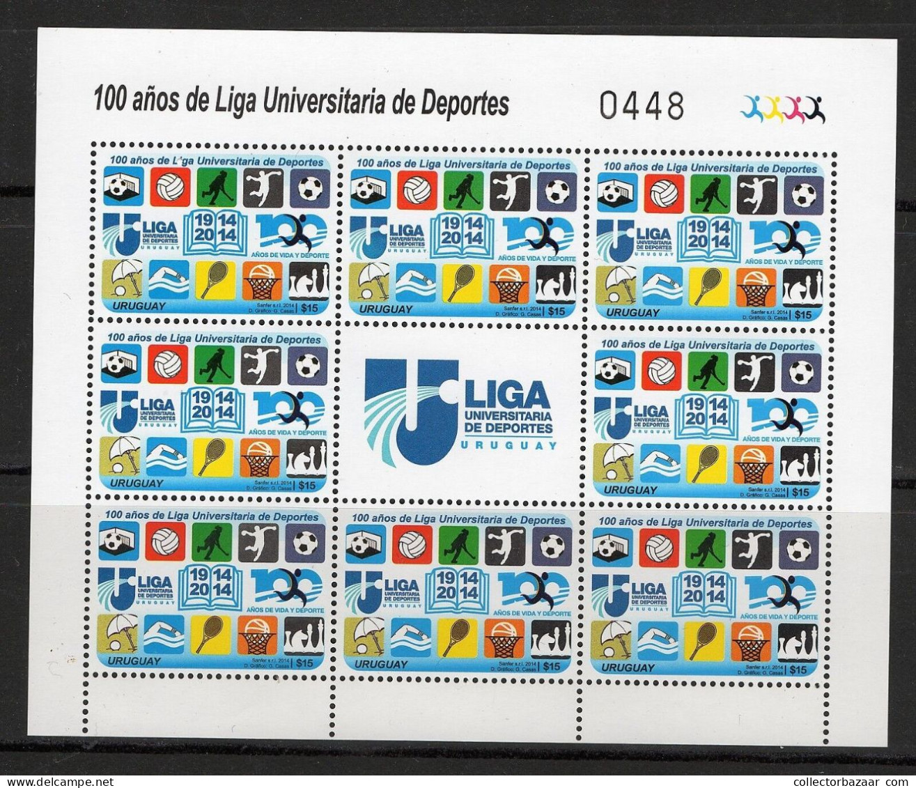 Sports Soccer Volleyball Hockey Tennis Chess Basketball URUGUAY MNH STAMP Sheet - Hockey (su Erba)