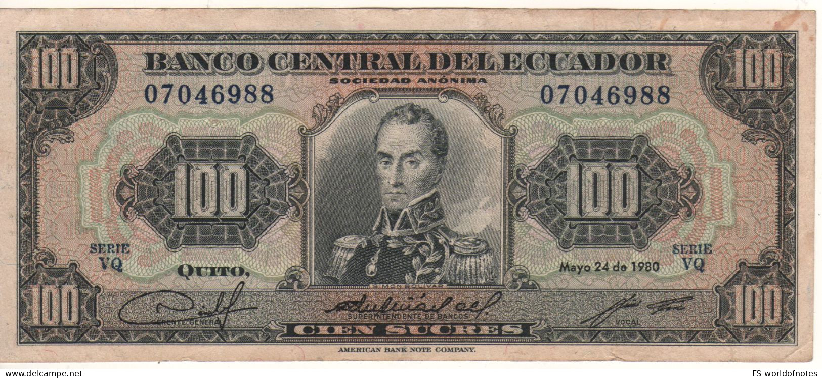 Ecuador 100  Sucres  P112a   Dated 24.05.1980   (  Simón Bolívar ) - Ecuador