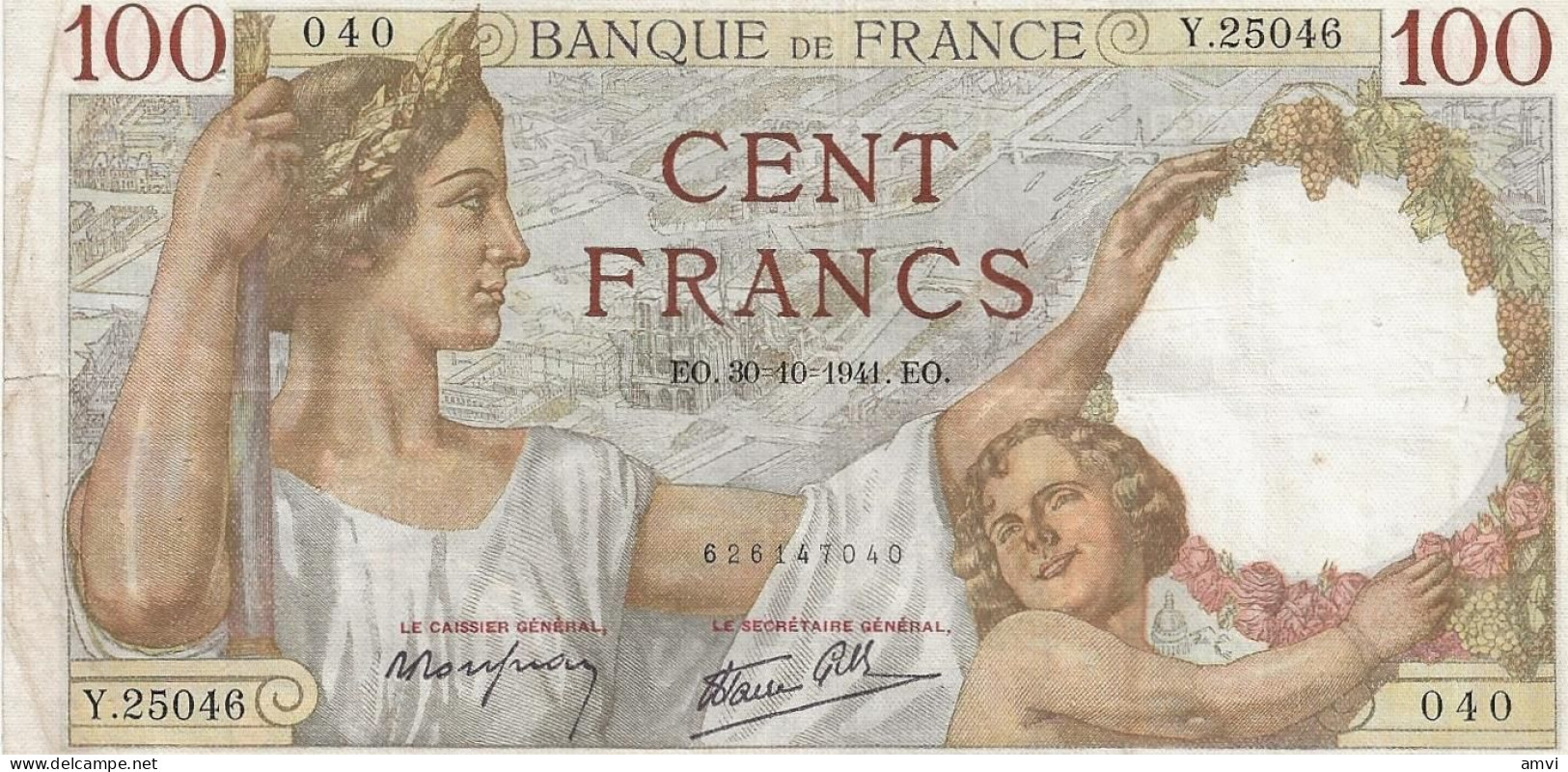 23-0742 Billet, France , 100 , Cent Francs ,SULLY , FO. 30.10.1941. FO. - 100 F 1939-1942 ''Sully''