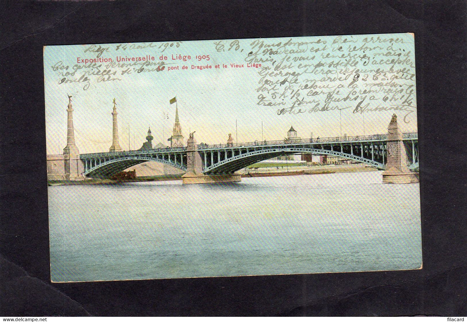 124209       Belgio,   Exposition  Universelle  De  Liege   1905,  Le  Pont De  Draguee Et  Le  Vieux  Liege,  VG  1905 - Ausstellungen