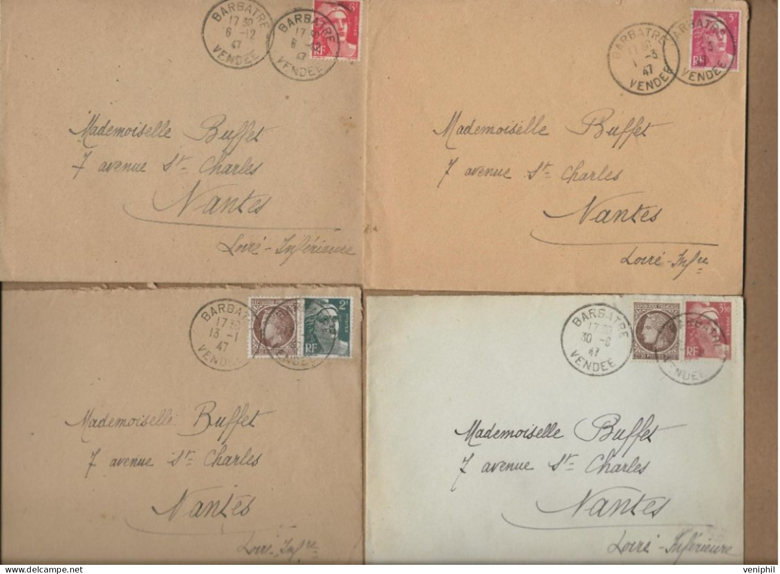 VENDEE - BARBATRE - LOT DE 7 LETTRES AFFRANCHISSEMENT DIVERS -ENNEE 1945-1947 - 1921-1960: Période Moderne