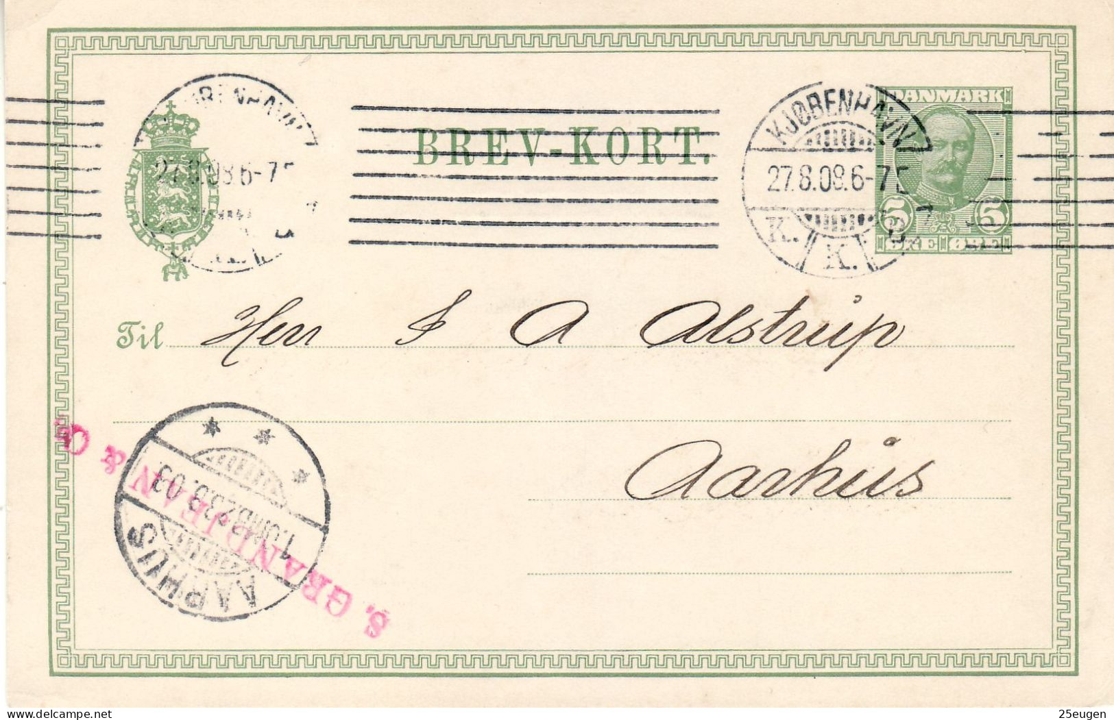 DENMARK 1908 POSTCARD SENT FROM KOBENHAVN TO AARHUS - Covers & Documents