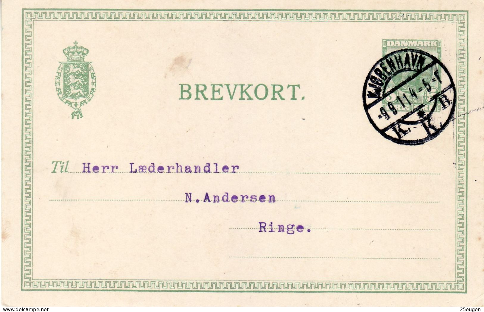 DENMARK 1911 POSTCARD SENT FROM KOBENHAVN TO RINGE - Briefe U. Dokumente