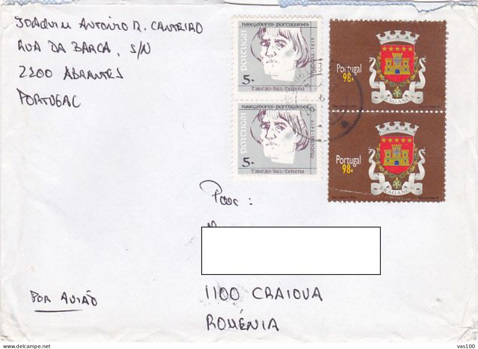 NAVIGATORS- TRISTAO VAZ TEIXEIRA, COAT OF ARMS, STAMPS ON COVER, 1997, PORTUGAL - Storia Postale