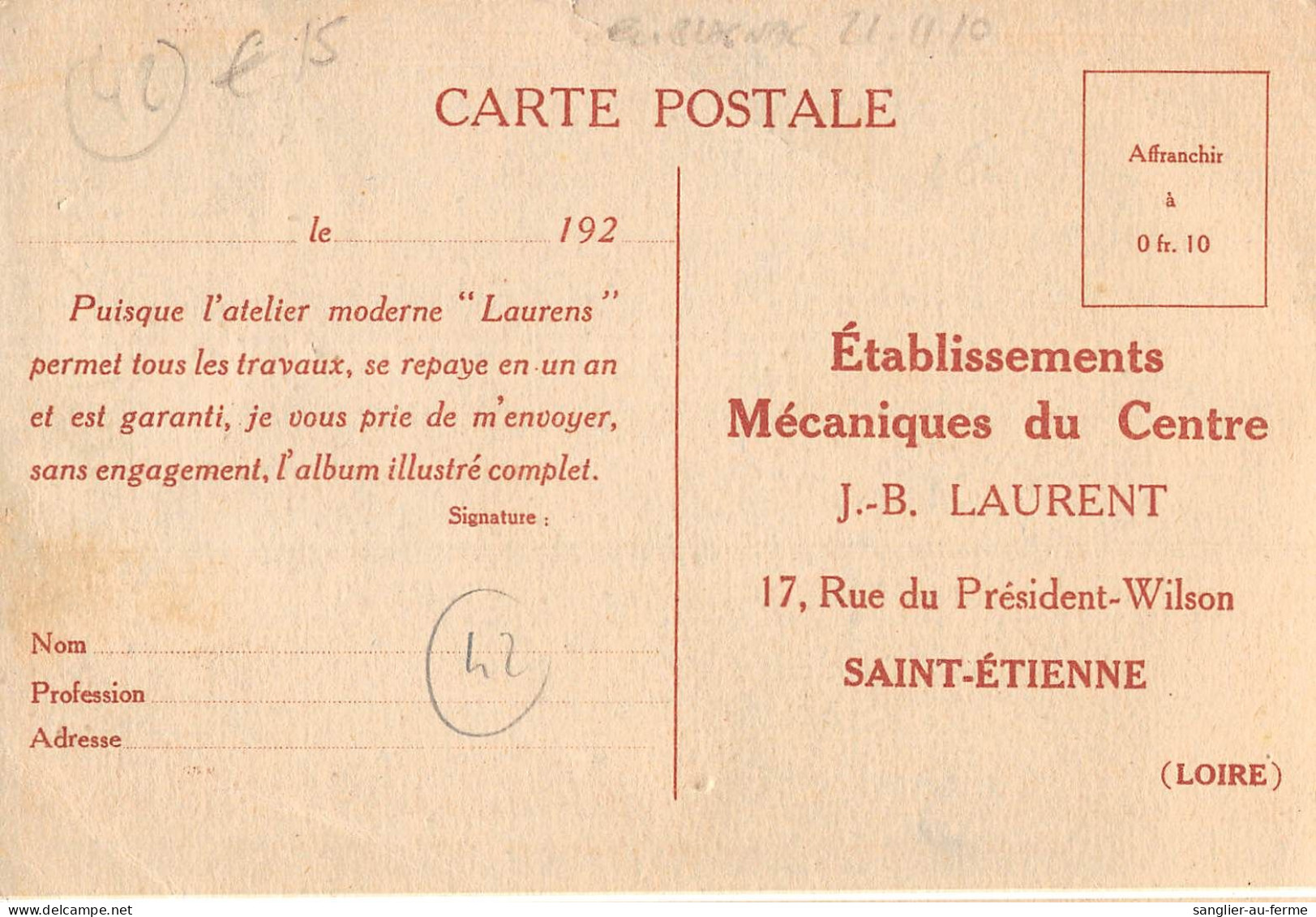 CPA 42 SAINT ETIENNE / ETABLISSEMENTS MECANIQUES DU CENTRE / J.B.LAURENT / RUE PRESIDENT WILSON / RABOTEUSE - Saint Etienne