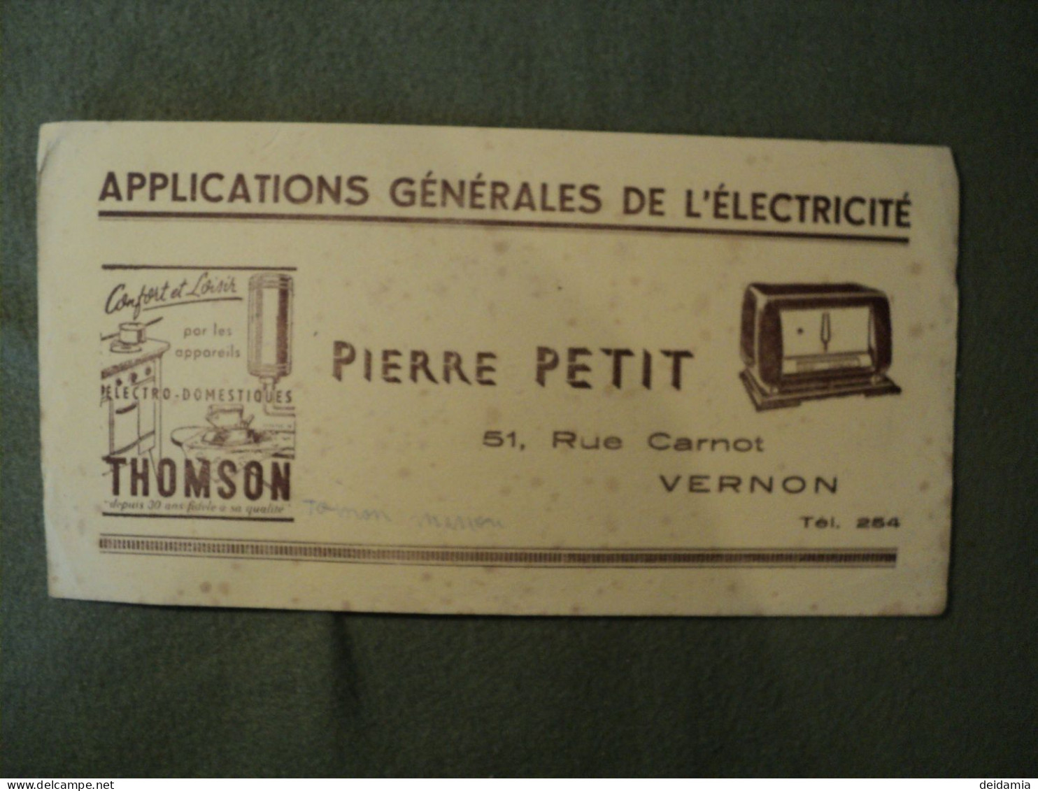 VERNON. 27. RARE BUVARD PIERRE PETIT CONCESSIONAIRE APPAREILS THOMSON 51 RUE CARNOT. - Electricity & Gas