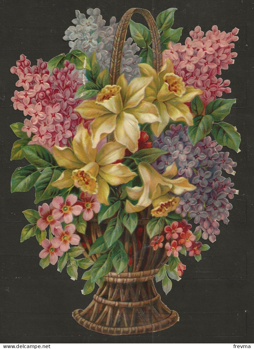 Découpis Gaufré Une Corbeille De Fleurs Année 1900 - Fleurs