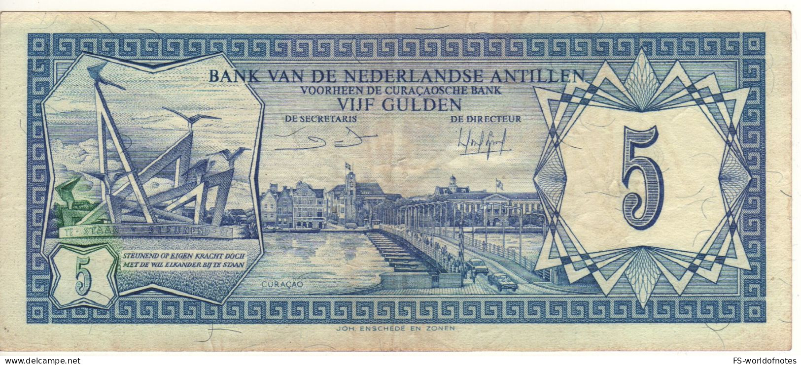 NETHERLANDS  ANTILLES  5 Gulden   P15b   ( 1984 Queen Emma Pontoon Bridge, Willemstad, Curaçao  ) - Antille Olandesi (...-1986)