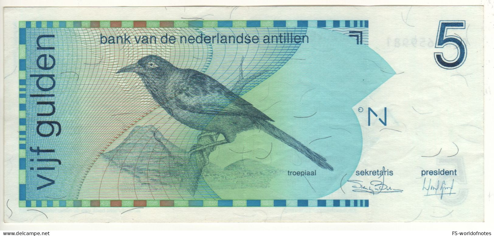 NETHERLANDS  ANTILLES  5 Gulden   P22a   ( 1986    Troupial Bird + Bank Seal At Back   ) - Niederländische Antillen (...-1986)