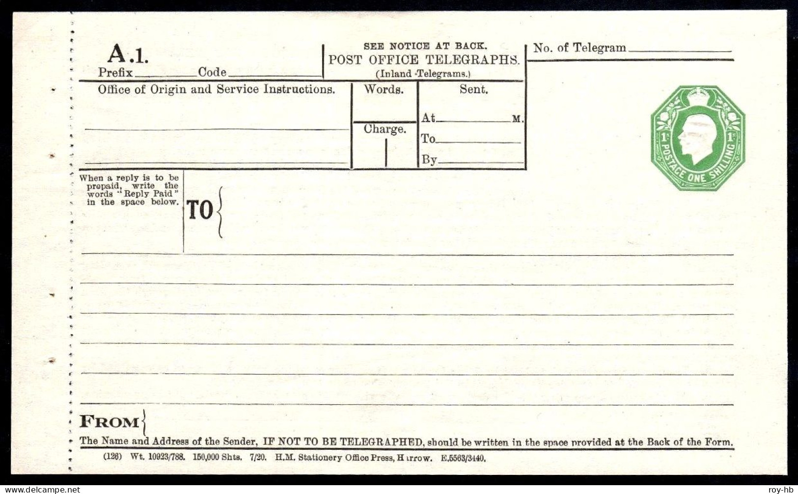 1922 Geo.V 1/- Emerald Green Fresh Unused, Left With Full Perforated Pad Margin - Interi Postali