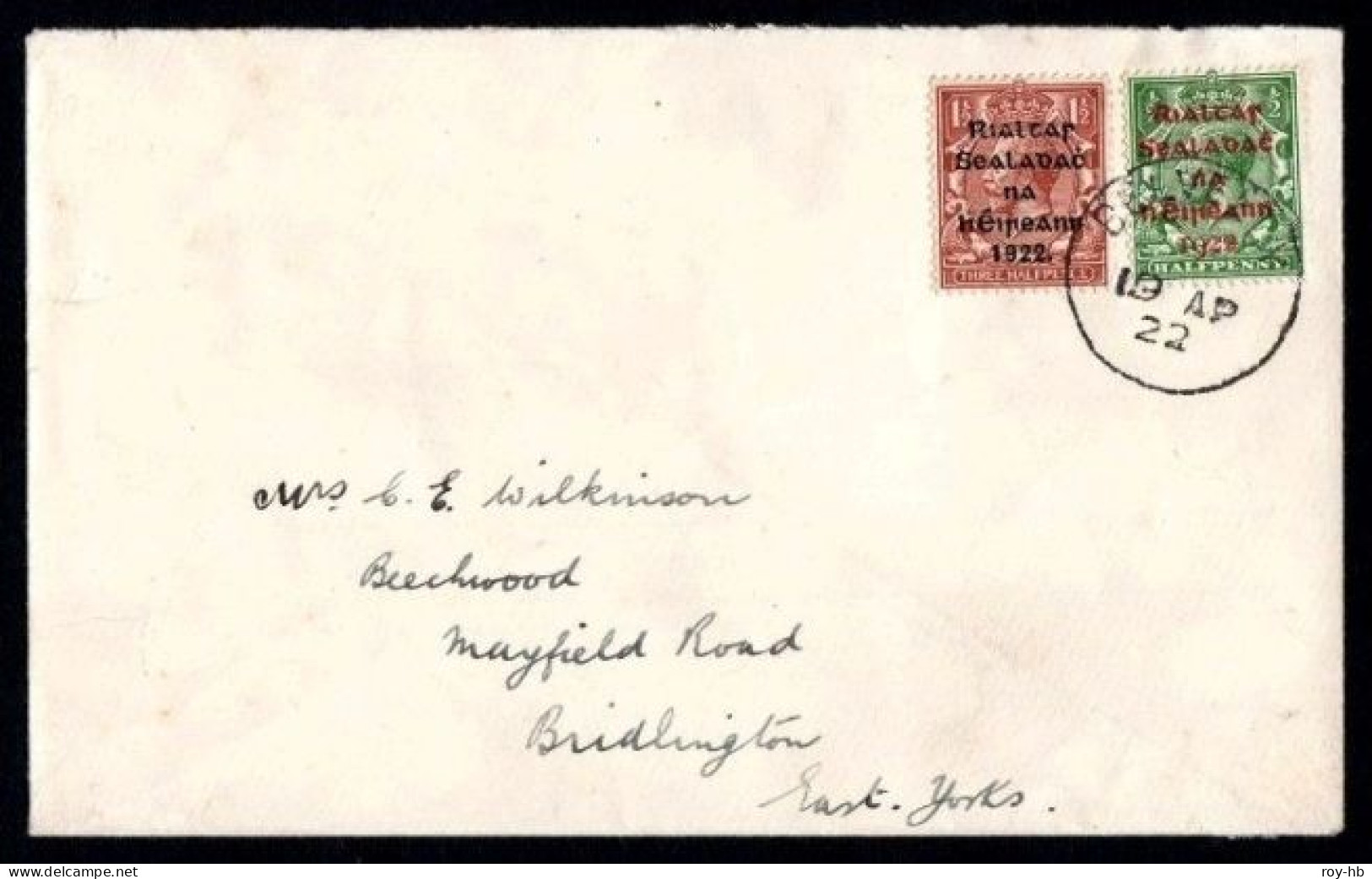 1922 ½d With Red Overprint Used On Cover With Thom 1½d Black To Make Up The Correct 2d Rate On A Cover To Yorkshire - Brieven En Documenten