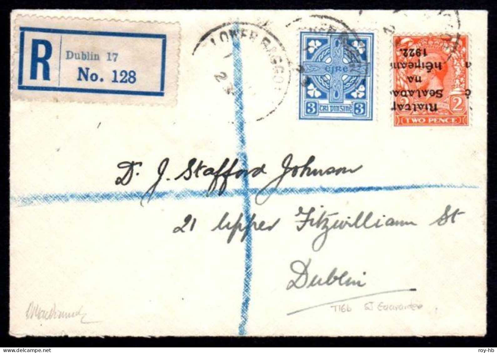 1922 2d Die I Inverted Overprint Used Together With Definitve 3d To Make Up The Correct Rate On A Local Registered Cover - Brieven En Documenten