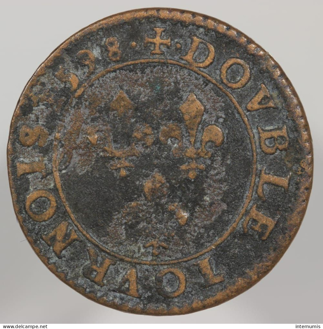 France, Henri IIII, Double Tournois, 1598, A - Paris, Cuivre (Copper), - 1547-1559 Henry II