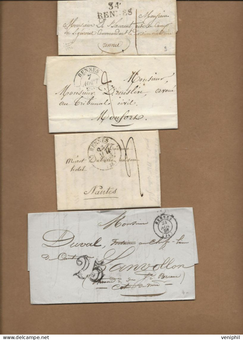 LOT DE 4 MARQUES POSTAL - RENNES - 1826-1836-1892-1896 - 1801-1848: Precursors XIX