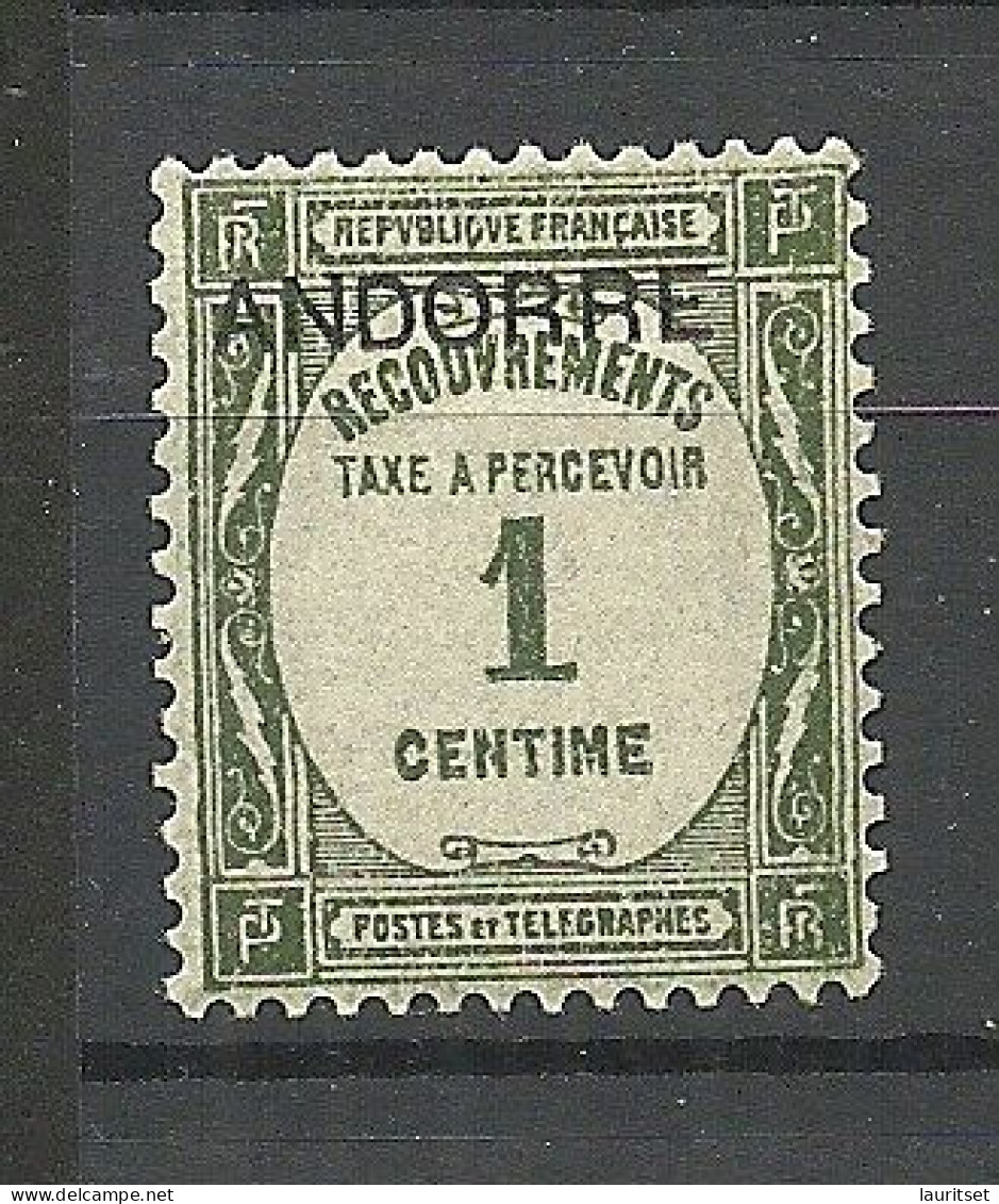 ANDORRE Andorra 1931 Michel 9 Portomarke Postage Due Taxe A Percevoir 1 C. * OPT Andorre - Unused Stamps