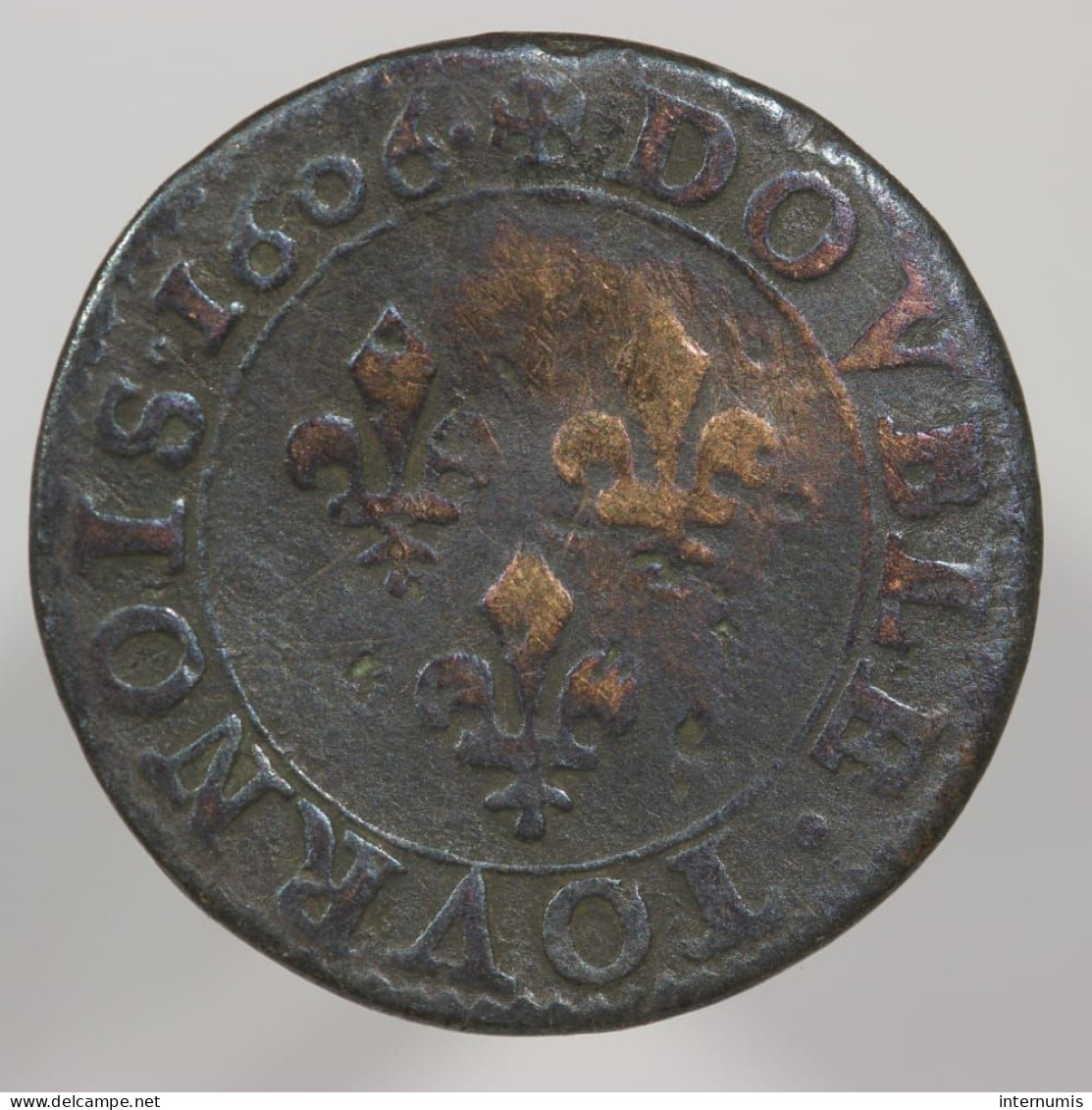 France, Henri IIII, Double Tournois, 1606, A - Paris, Cuivre (Copper) - 1589-1610 Henri IV Le Vert-Galant