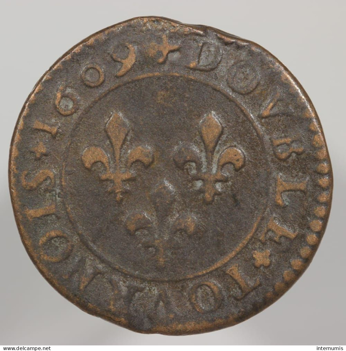 France, Henri IIII, Double Tournois, 1609, D - Lyon, Cuivre (Copper) - 1589-1610 Henri IV Le Vert-Galant