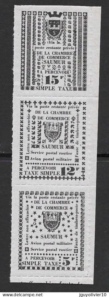 France 1953 SAUMUR Local Bande De 3 Noir/Violet Percé En Ligne. Sans Gomme.Timbres De Grève/Strike Labels - Autres & Non Classés