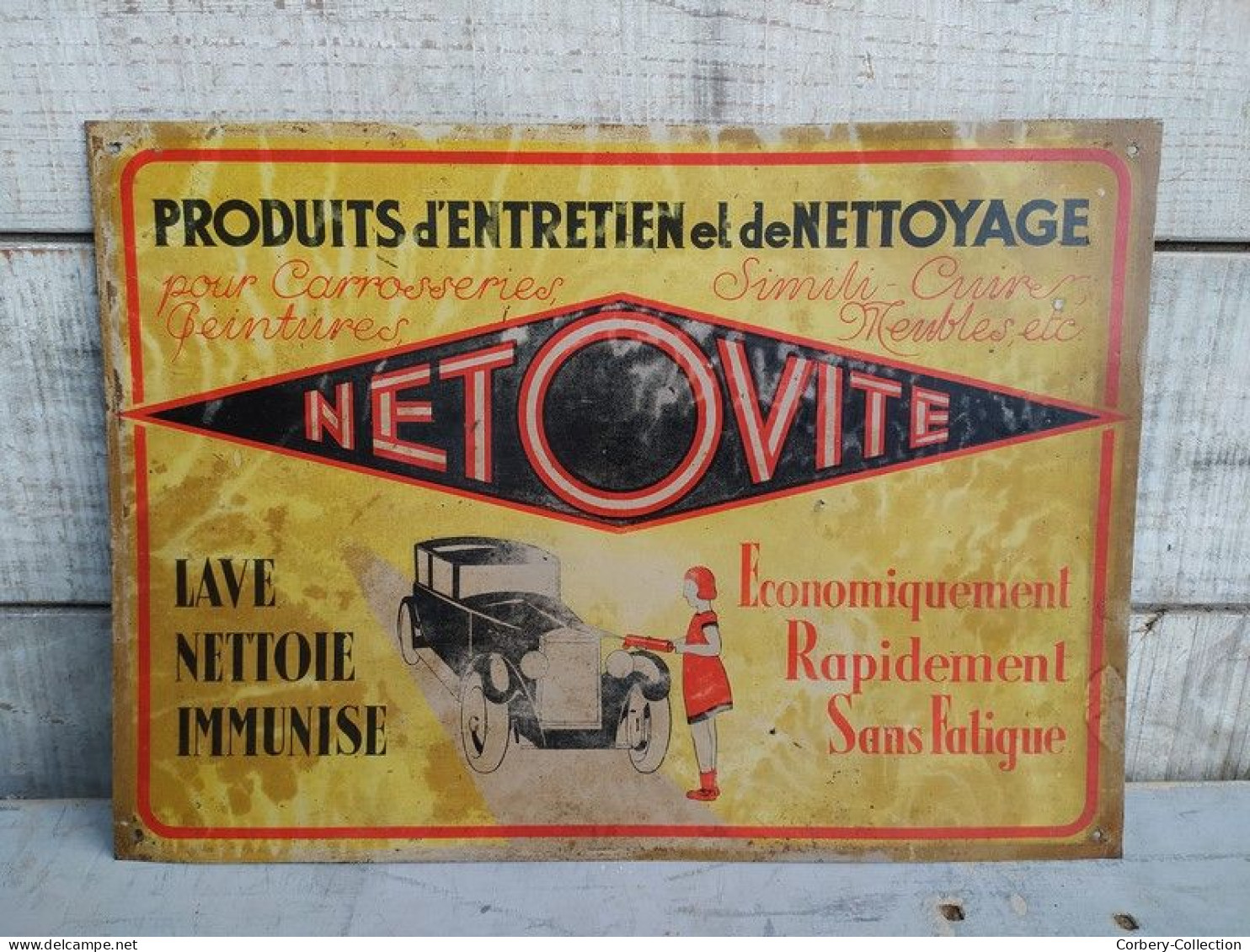 Ancienne Plaque Tôle Publicitaire Netovite Collection Automobile - Otros & Sin Clasificación