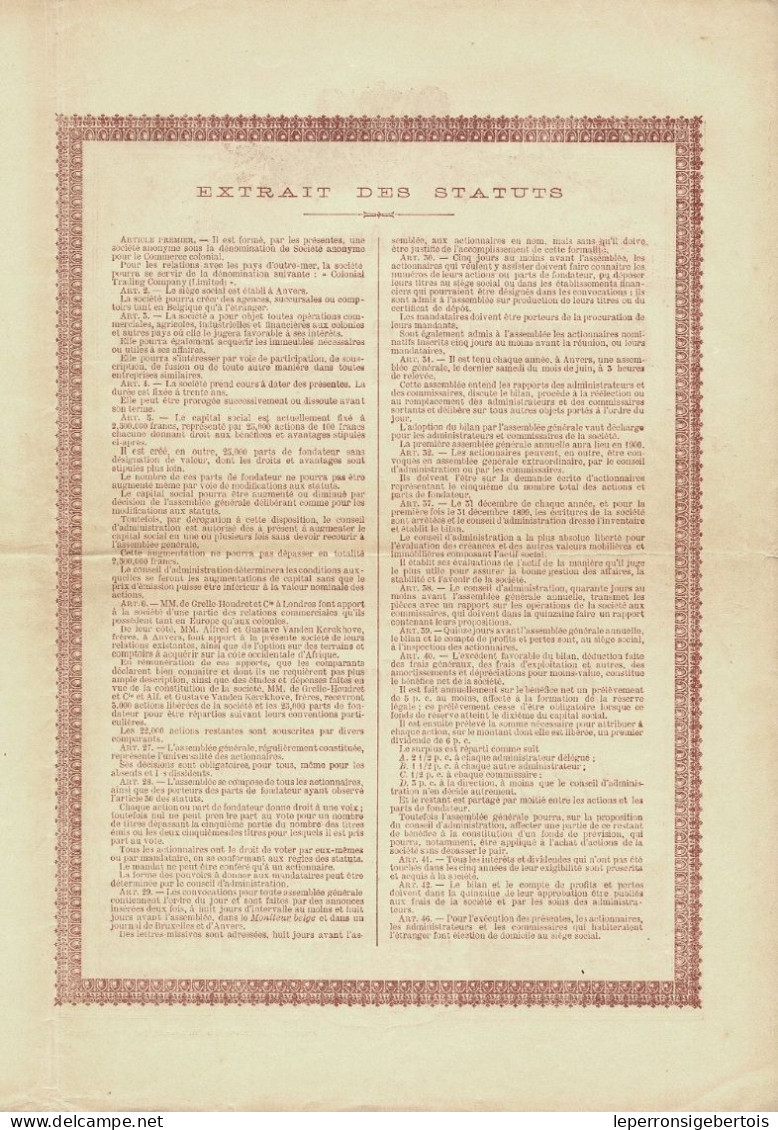 Titre De 1898 - Sté Anonyme Pour Le Commerce Colonial - Afrika