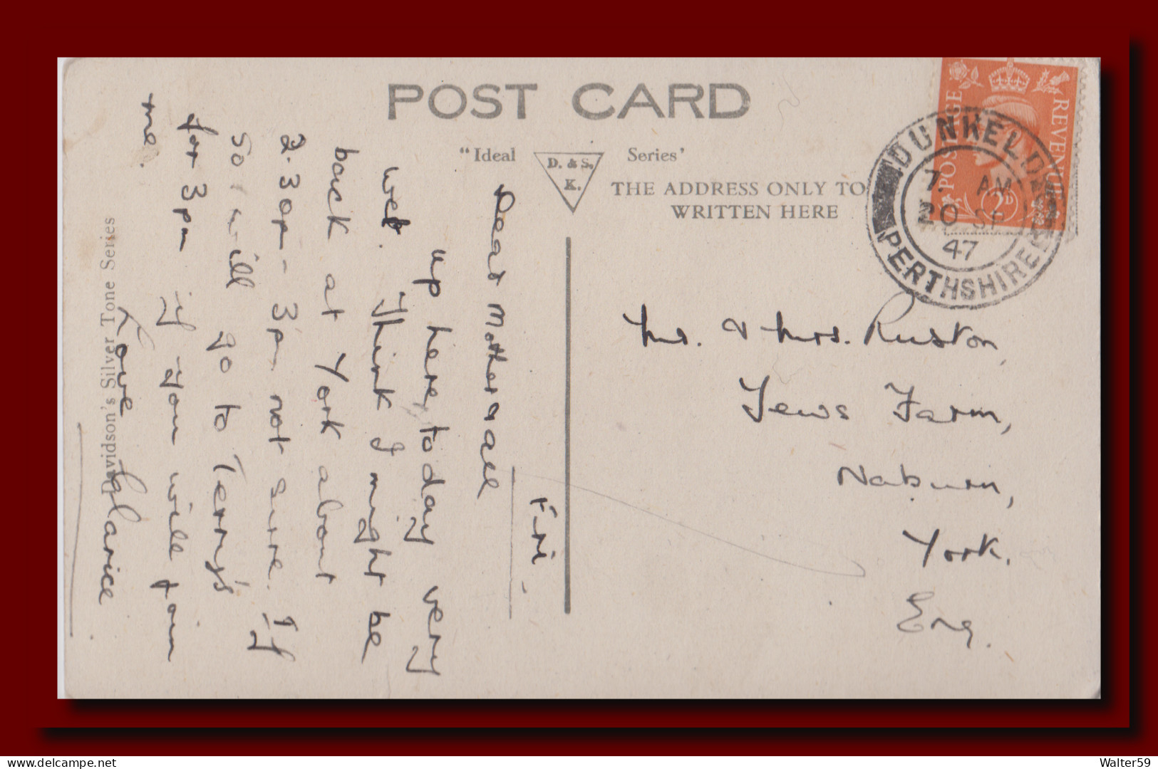 1947 UK Great Britain Postcard Hermitage Falls Dunkeld Posted To York 2scans - Perthshire