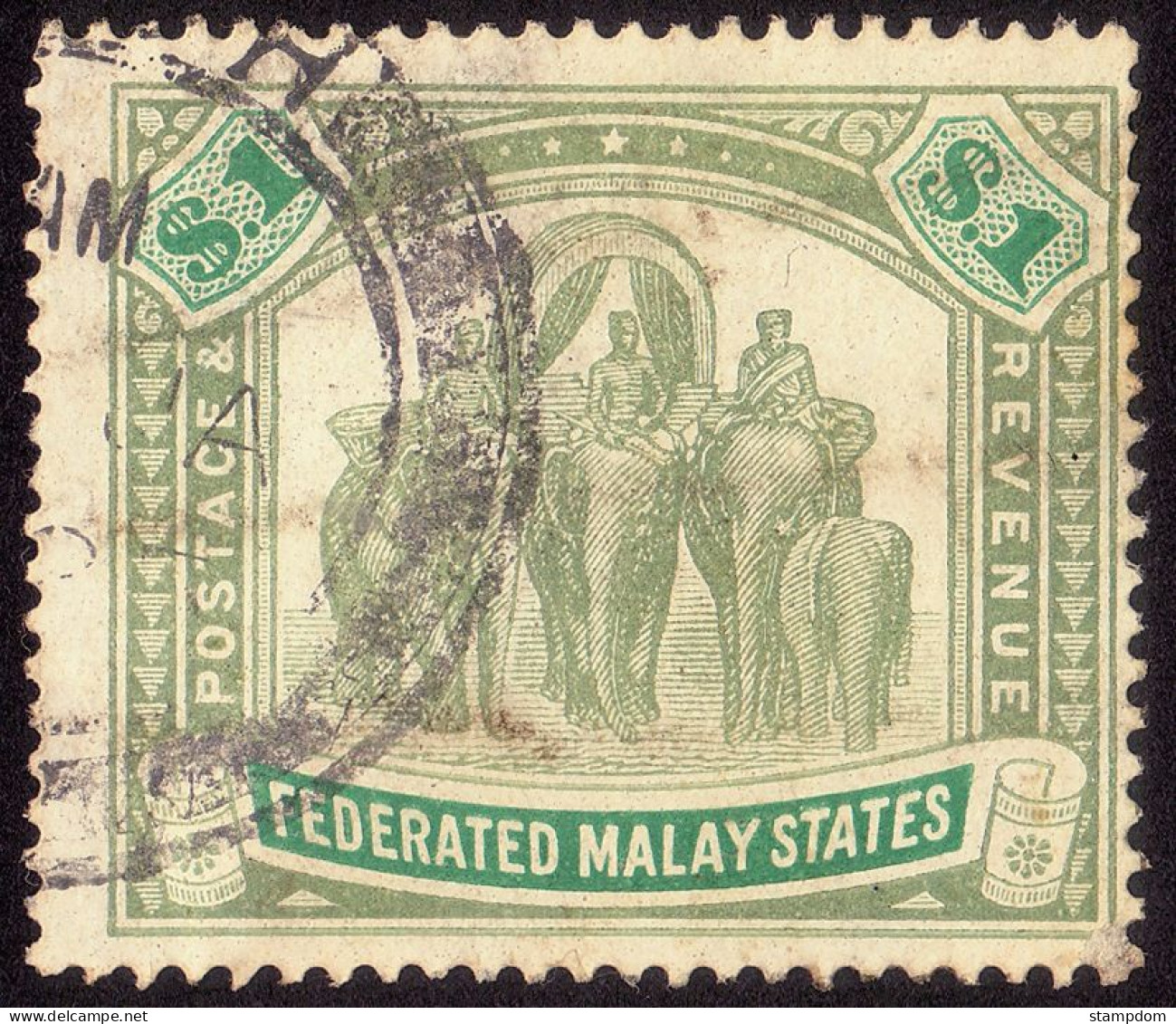 FEDERATED MALAY STATES FMS 1907 $1 Wmk.MCA Sc#34 -USED CDS @TE104 - Federated Malay States