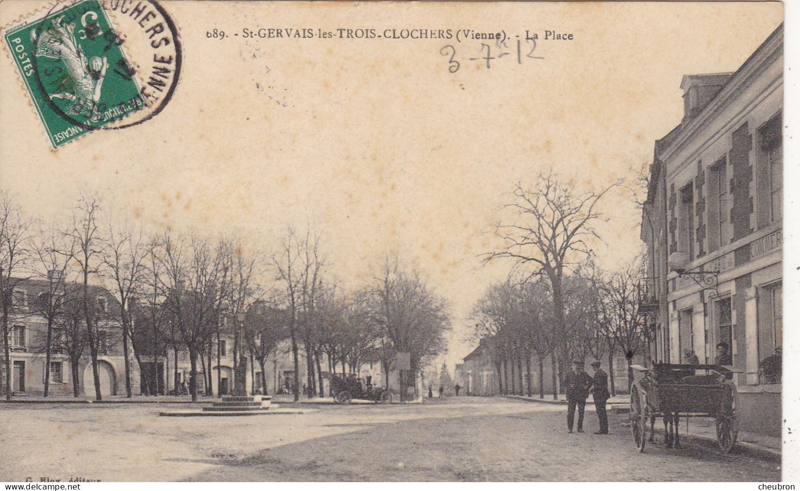 86.  SAINT GERVAIS LES TROIS CLOCHERS. CPA.  LA PLACE.ATTELAGE.  ANNÉE 1912 + TEXTE - Saint Gervais Les Trois Clochers