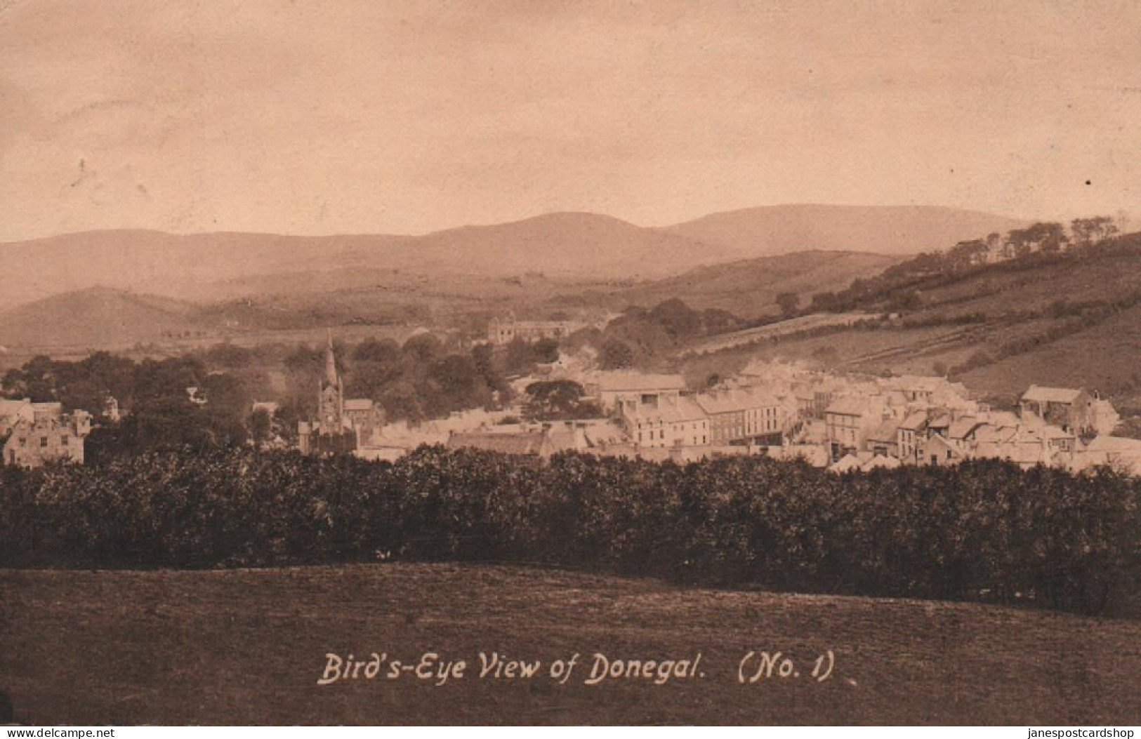 BIRD'S EYE VIEW  OF DONEGAL - COUNTY DONEGAL WITH PART DONEGAL POSTMARK 1920 - Donegal