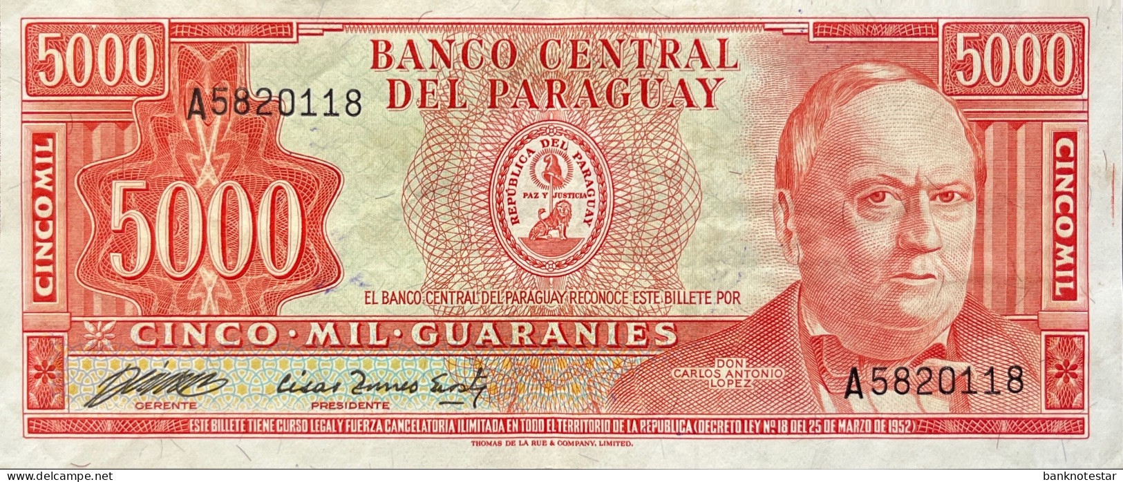 Paraguay 5.000 Guaranies, P-208 (1982) - Very Fine - Paraguay