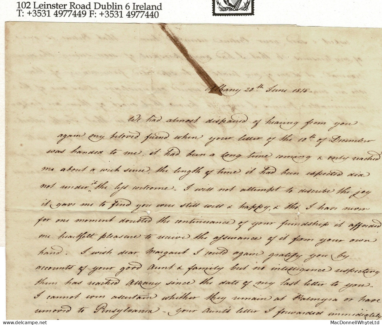 Ireland Monaghan Maritime USA 1815 Letter From Albany NY To Glasslough Via Dublin, With LIVERPOOL/SHIP LETTER - Prephilately