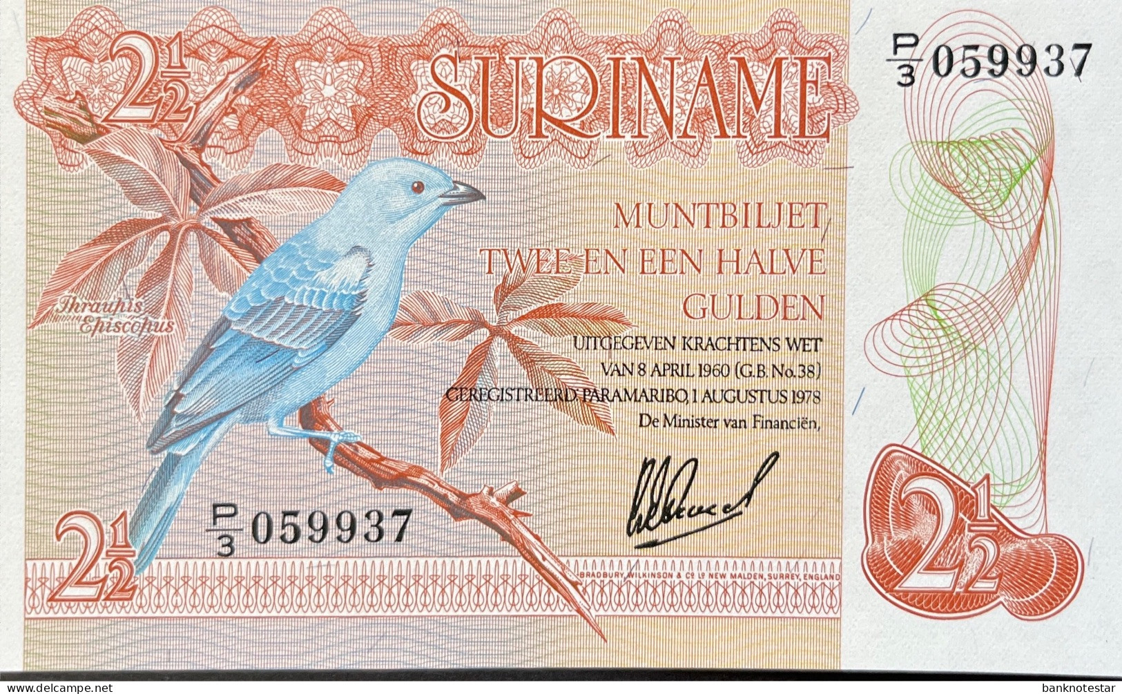 Suriname 2 1/2 Gulden, P-118b (1.8.1978) - UNC - Surinam