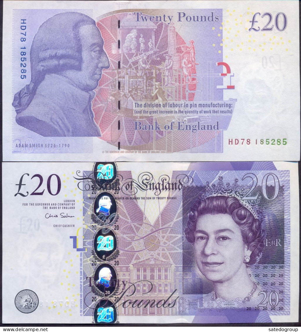 UK Great Britain 20 Pounds 2006 UNC P- 392b 	 Signature: C. Salmon - 20 Pounds