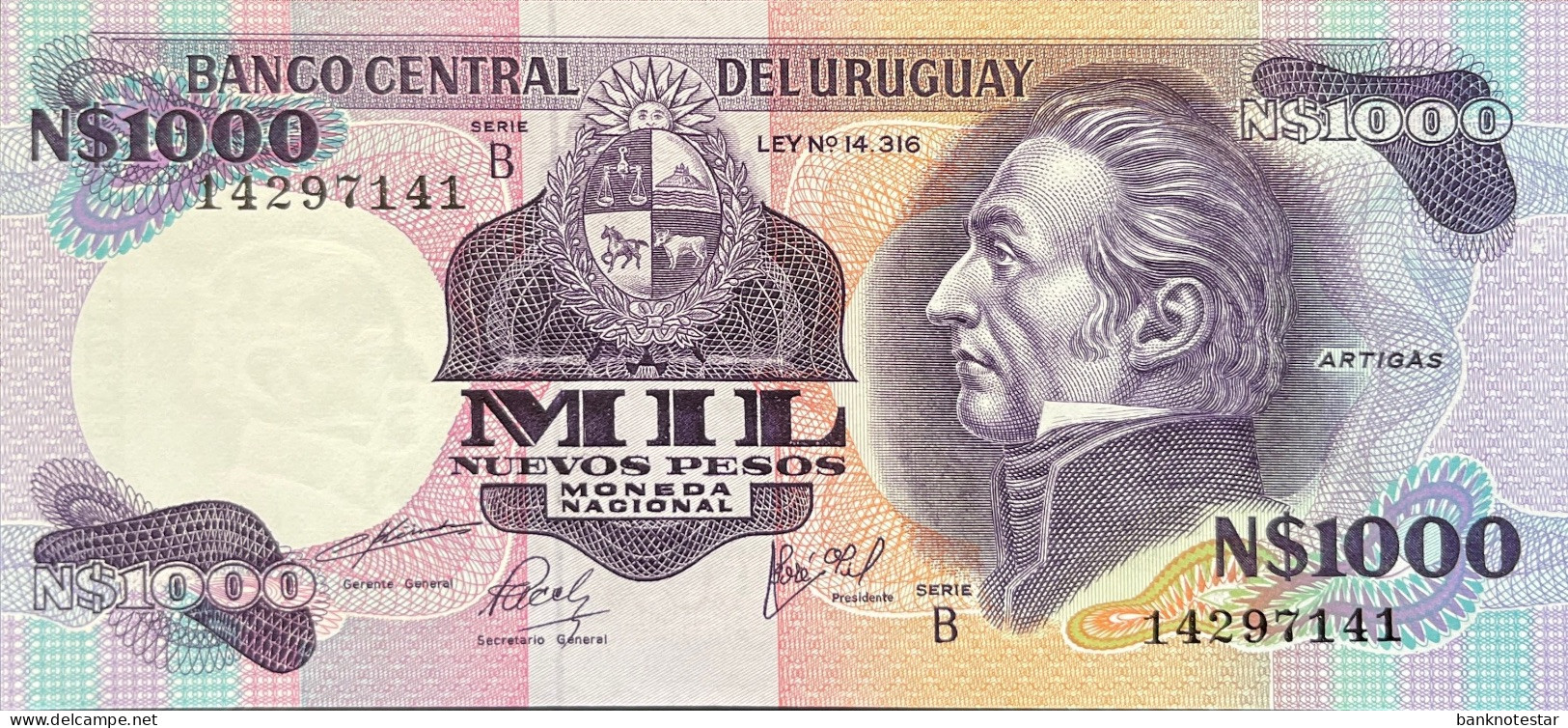 Uruguay 1.000 Nuevos Pesos, P-64b (1981) - UNC - RARE Series B Banknote - Uruguay