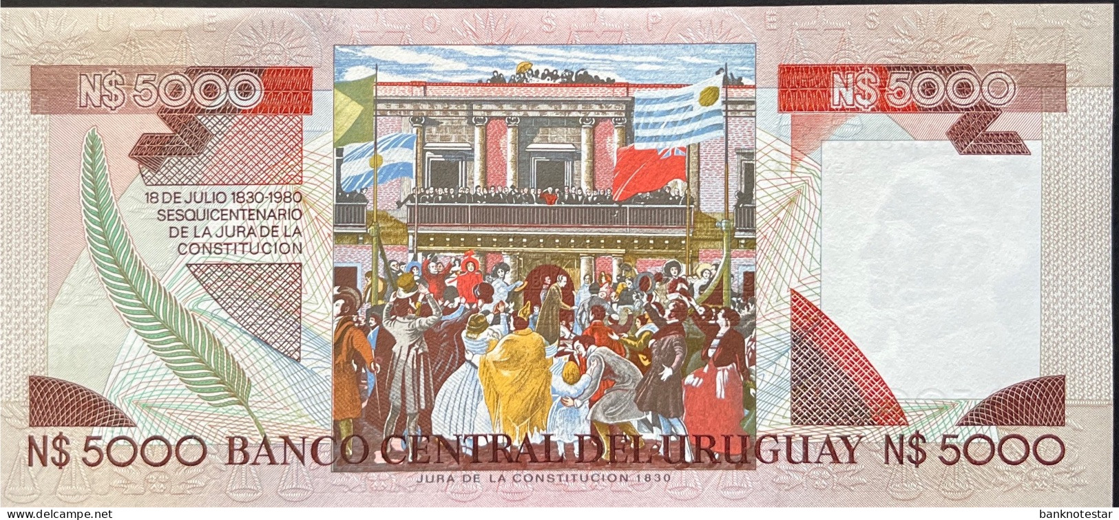 Uruguay 5.000 Nuevos Pesos, P-65 (1983) - AU - RARE Series A Banknote - Uruguay