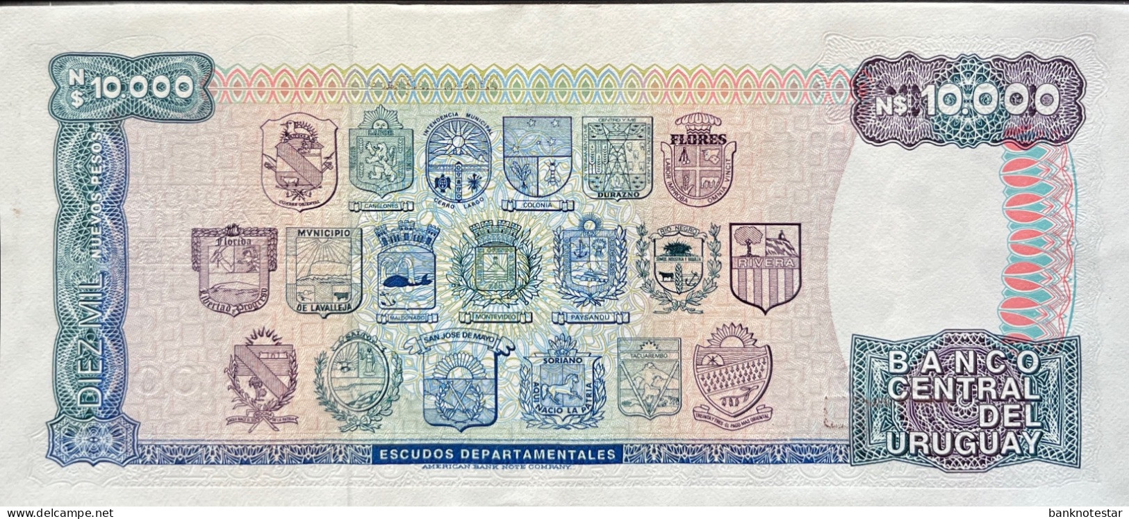 Uruguay 10.000 Nuevos Pesos, P-67a (1987) - XF+ - RARE TYPE - Uruguay