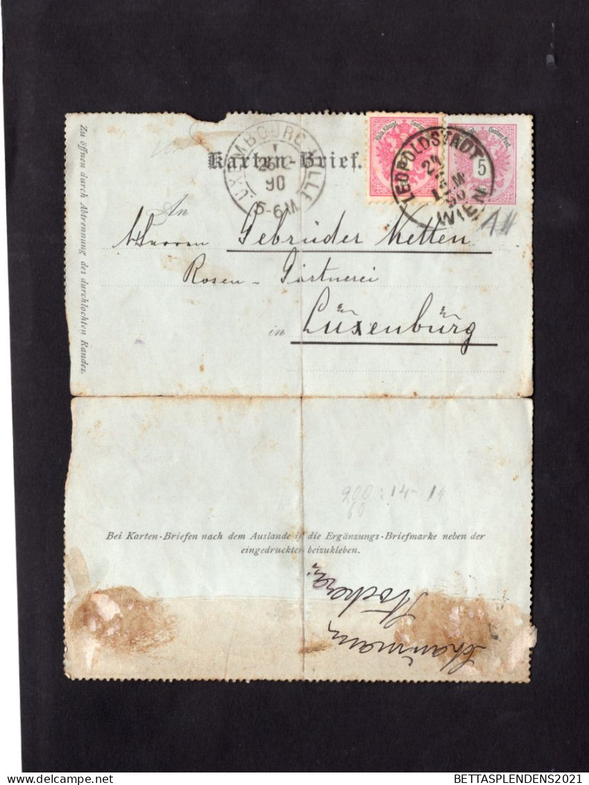 Entier Postal 1890 Avec Timbre YT 42 En Complément - Cachet LEOPOLDSTADT - WIEN - Cartes-lettres