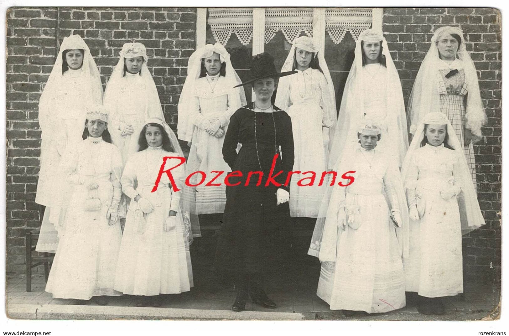 Old Photo Ancienne Holy Communion Vormsel Communie Groupe Girls Filles Fotokaart Meisjes Groepsfoto - Zonder Classificatie