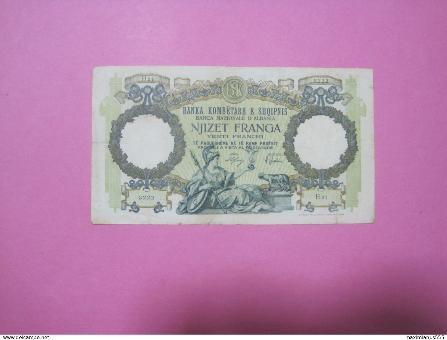 Albania 20 Franga Banknotes ND 1939, Good Number (3) 3222 - Albania