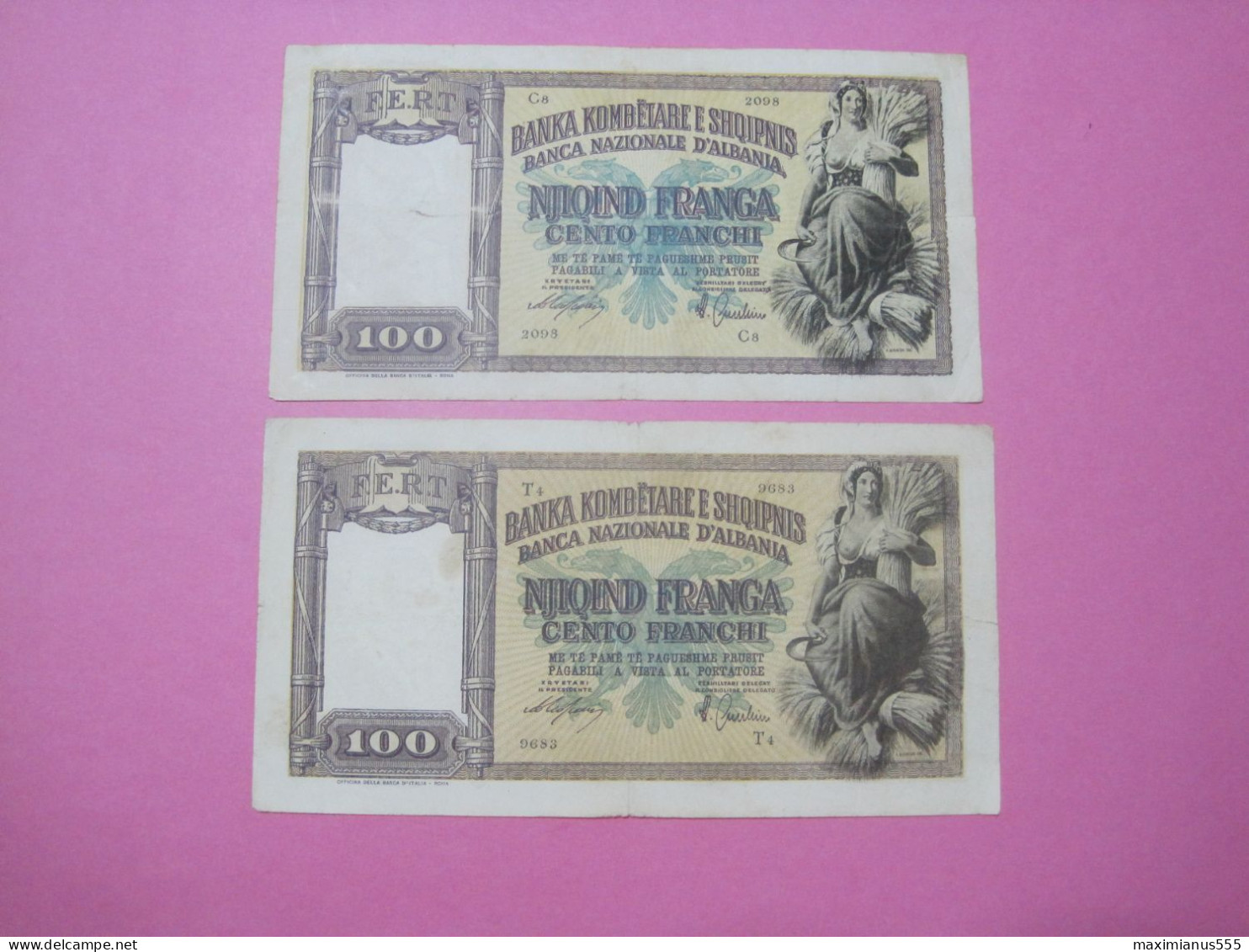 Albania Lot 2 X 100 Franga Banknotes ND 1939, First And Second Edition (2) - Albania