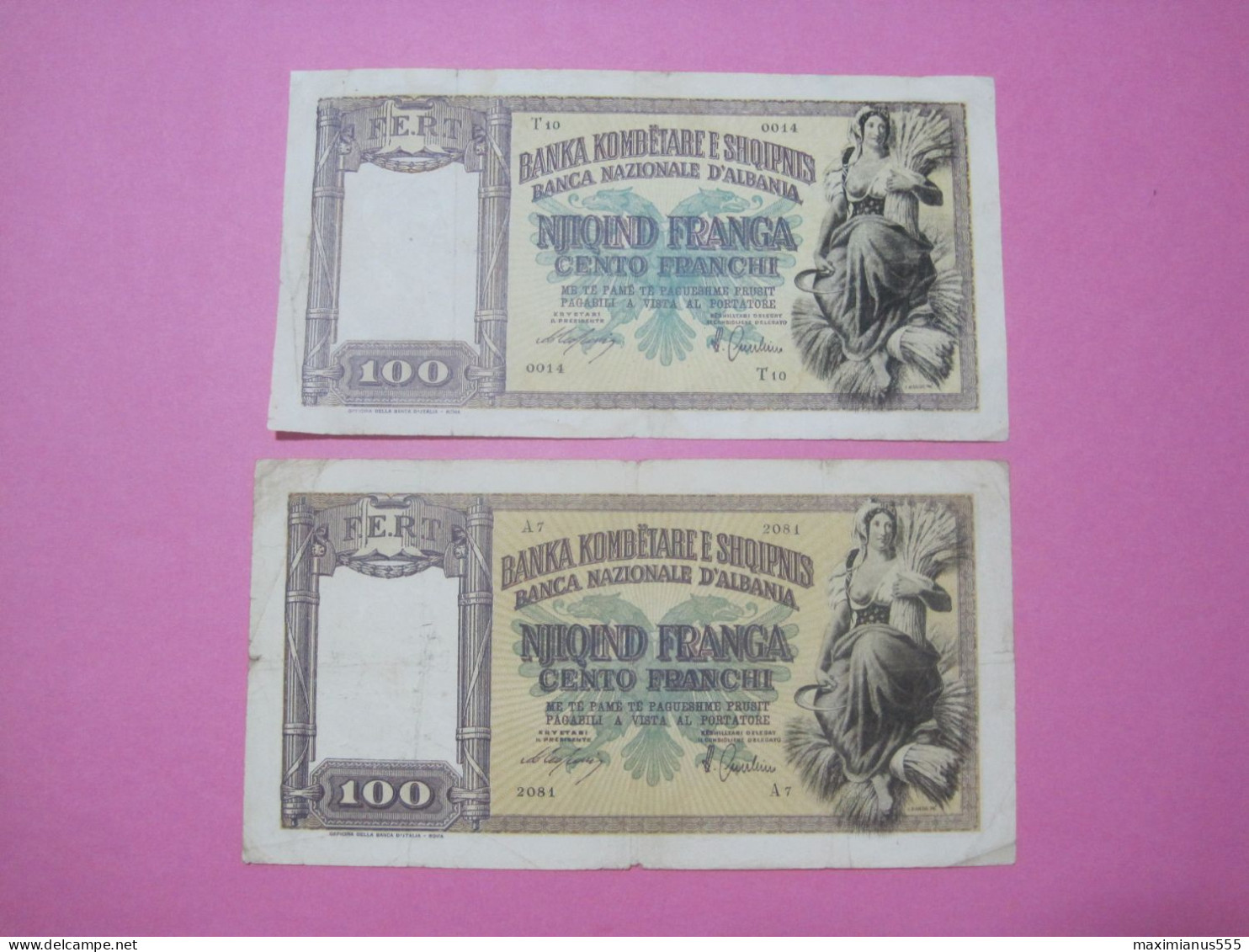 Albania Lot 2 X 100 Franga Banknotes ND 1939, First And Second Edition (3) - Albania
