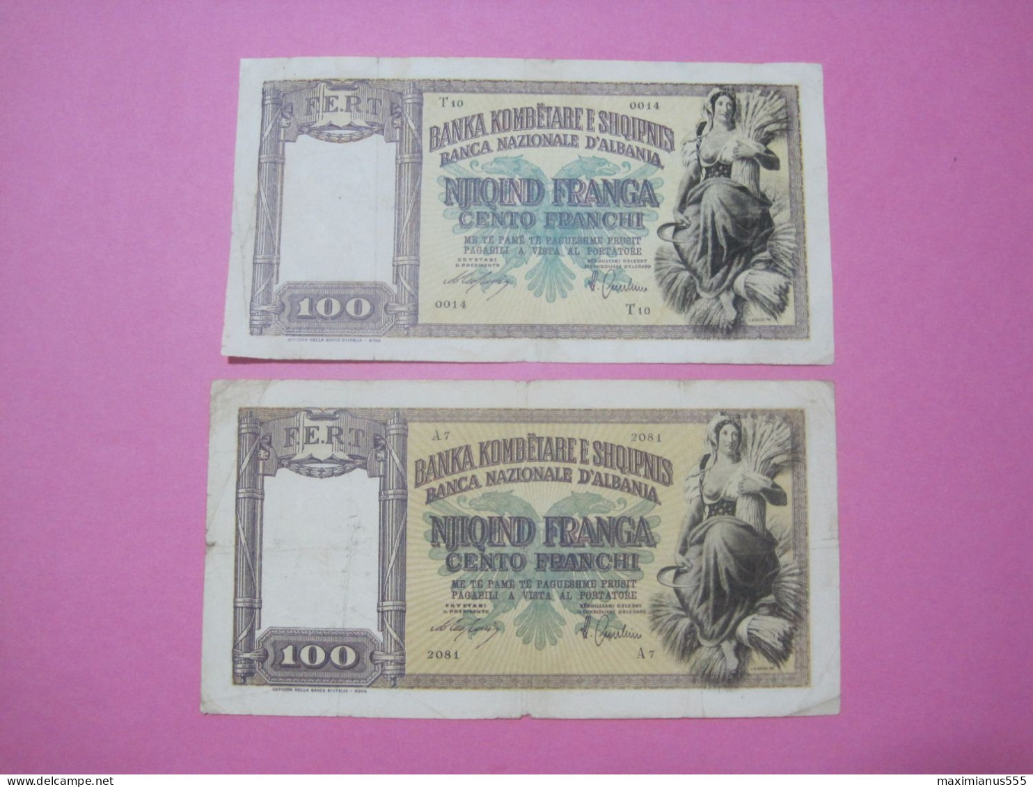 Albania Lot 2 X 100 Franga Banknotes ND 1939, First And Second Edition (3) - Albanie