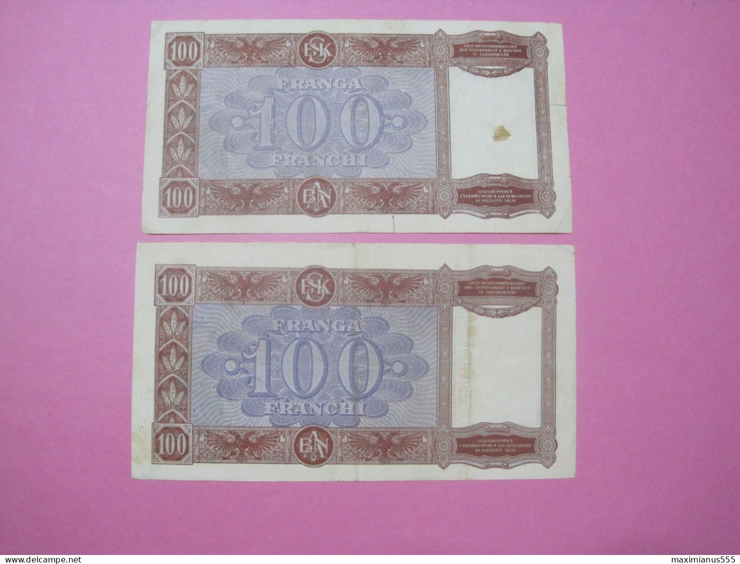 Albania Lot 2 X 100 Franga Banknotes ND 1939, First And Second Edition (4) - Albanien