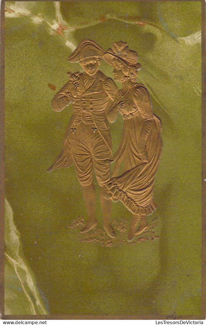 Illustrateur - Carte En Relief Verte Et Dorée - Couple Periode Empire - Maison Dandois - Huy - Carte Postale Ancienne - Sin Clasificación