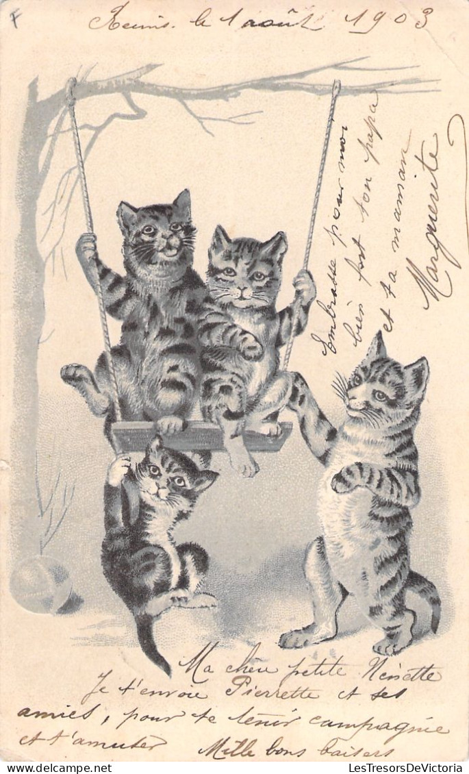 Animaux - Chats Sur Une Balançoire - Chats Tigrés - Carte Postale Ancienne - Cats