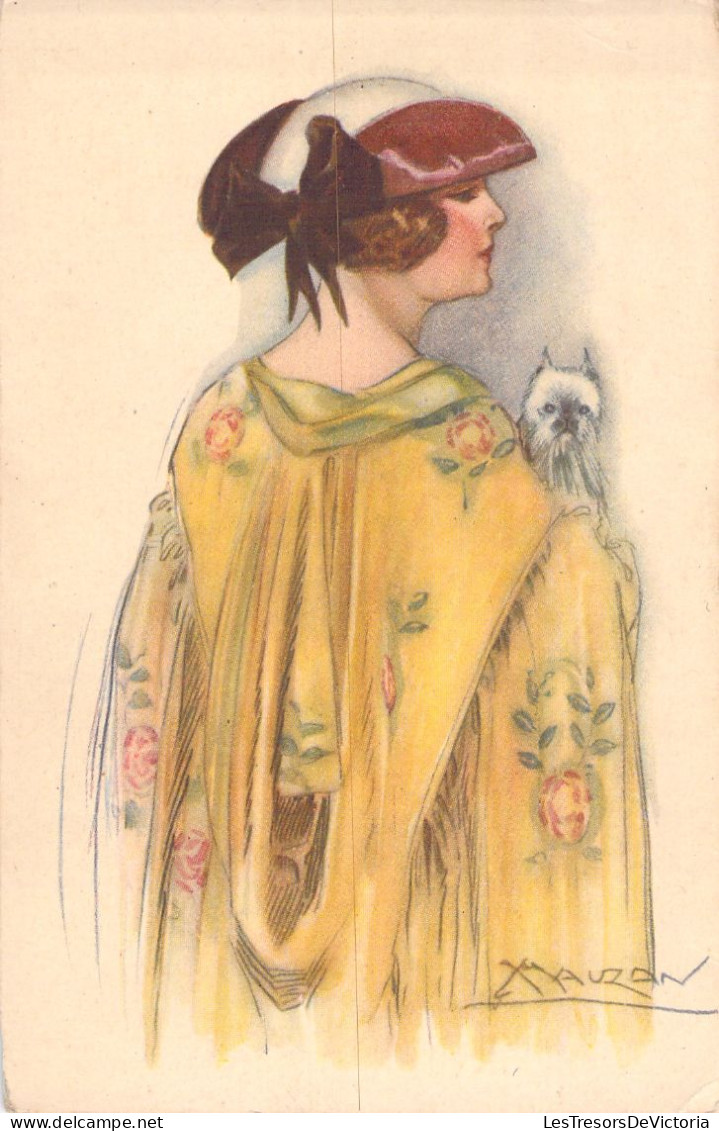 Illustrateur - Mauzan - Femme Avec Un Chien - Chapeau Avec Noeud Et Ruban - Mode - Carte Postale Ancienne - Mauzan, L.A.