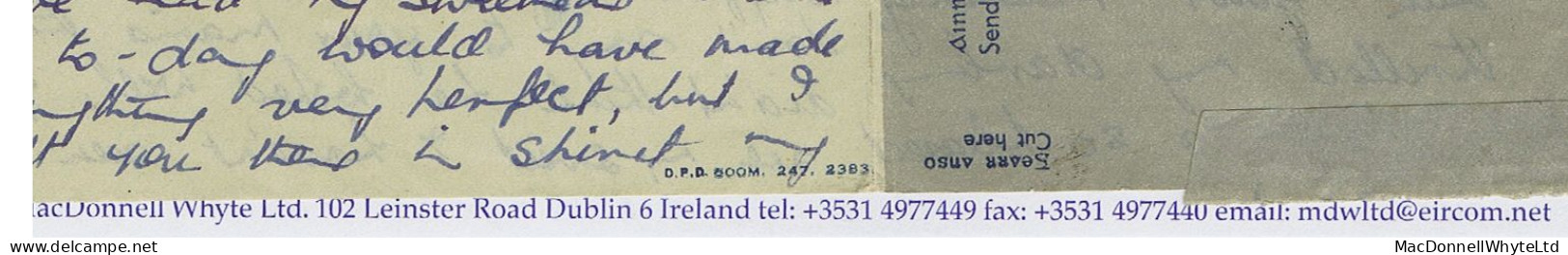 Ireland Airletter 1950 Aerogramme Imprint 247. 2383 Used Dublin To Hong Kong With Angel Victor 6d - Poste Aérienne