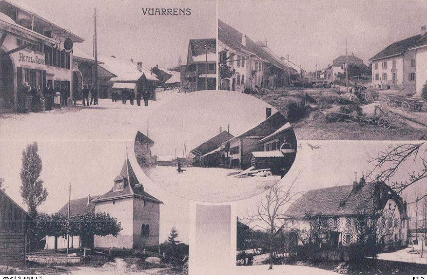 Vuarrens VD, Hôtel Du Cerf, 5 Vues Du Village Sous La Neige Et Animée (9911) - Vuarrens